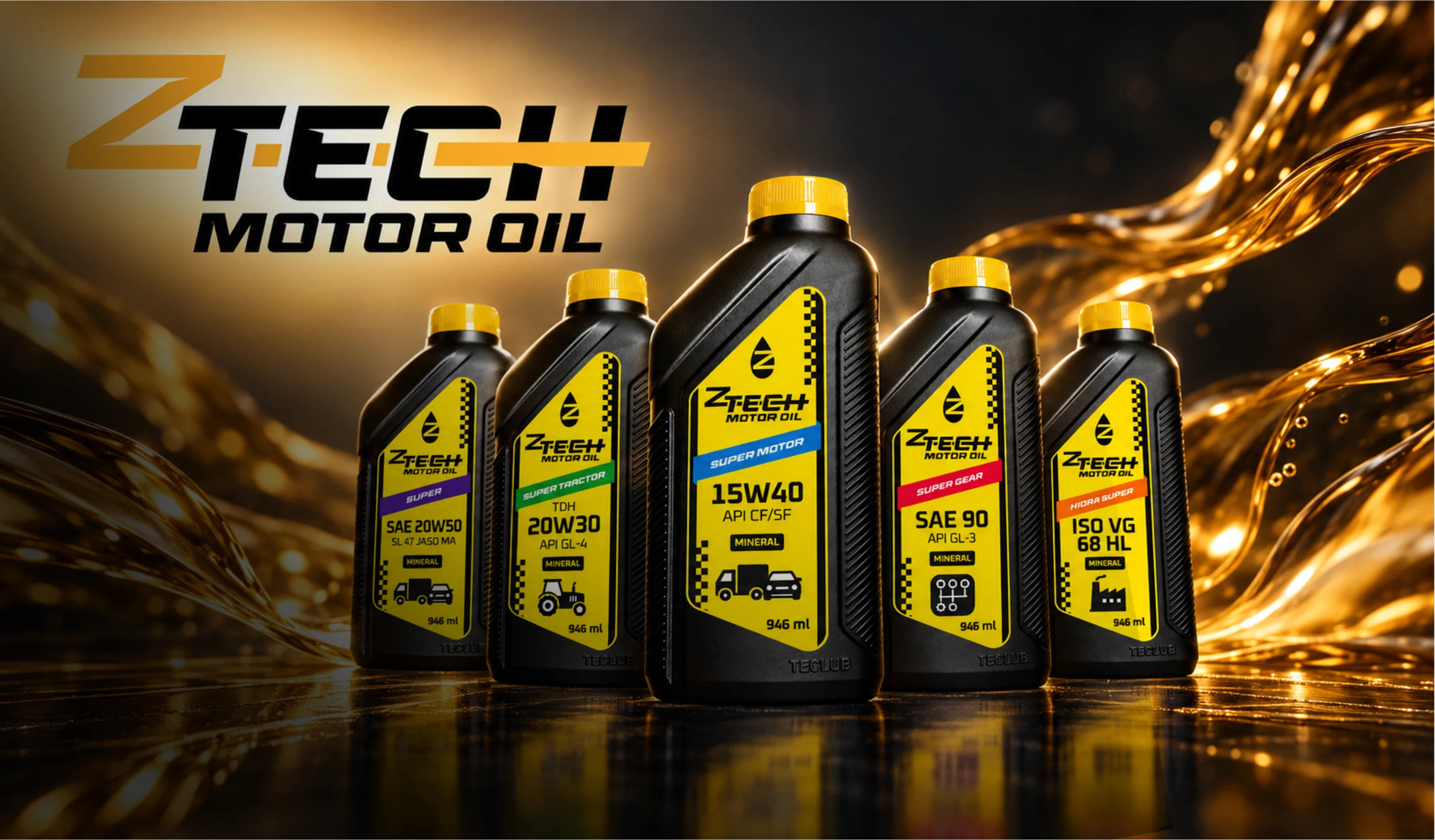 ZTECH MOTOR OIL: frascos Súper, Súper Tractor, Súper Motor, Súper Gear e Hidra Súper