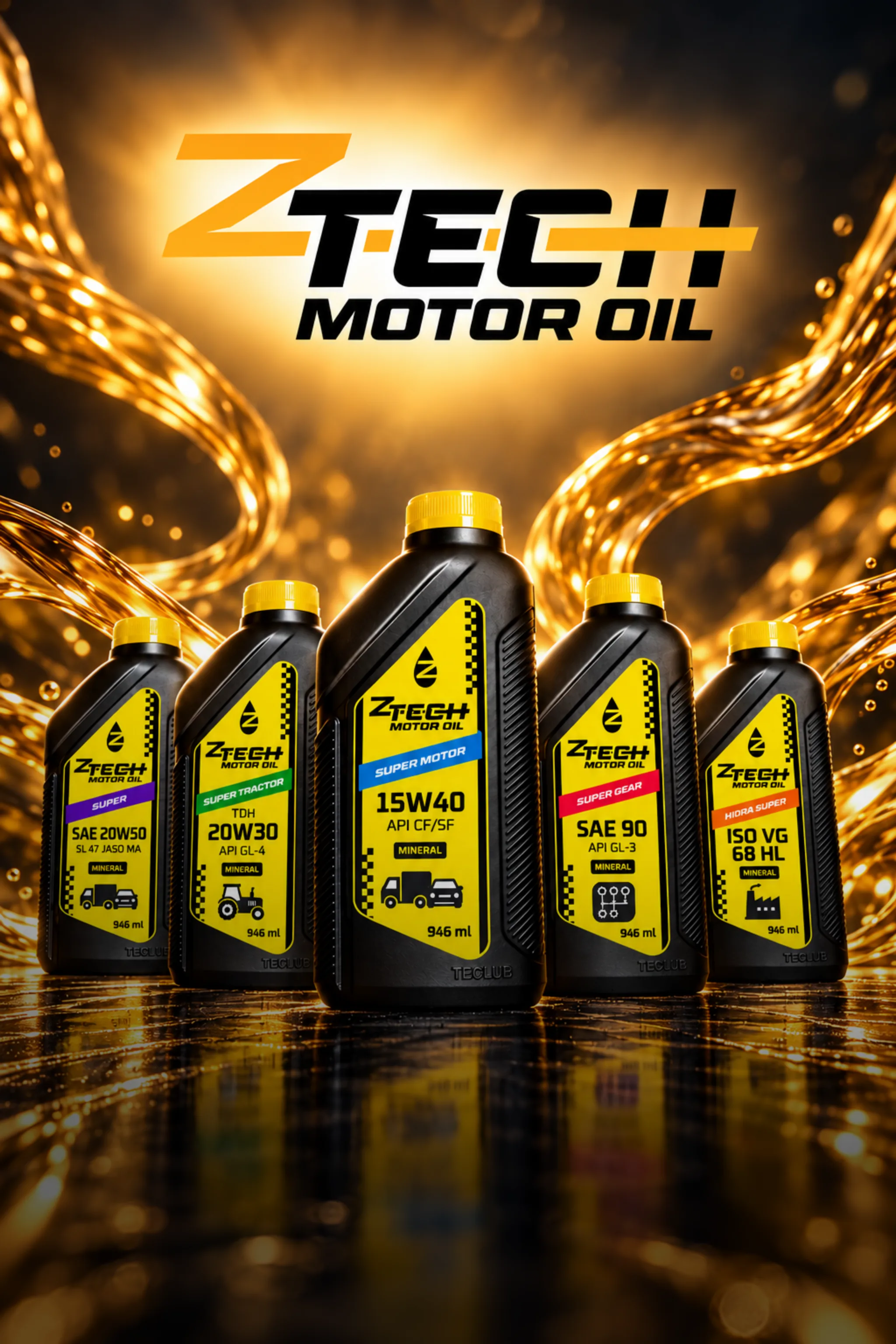 ZTECH MOTOR OIL: frascos Súper, Súper Tractor, Súper Motor, Súper Gear e Hidra Súper